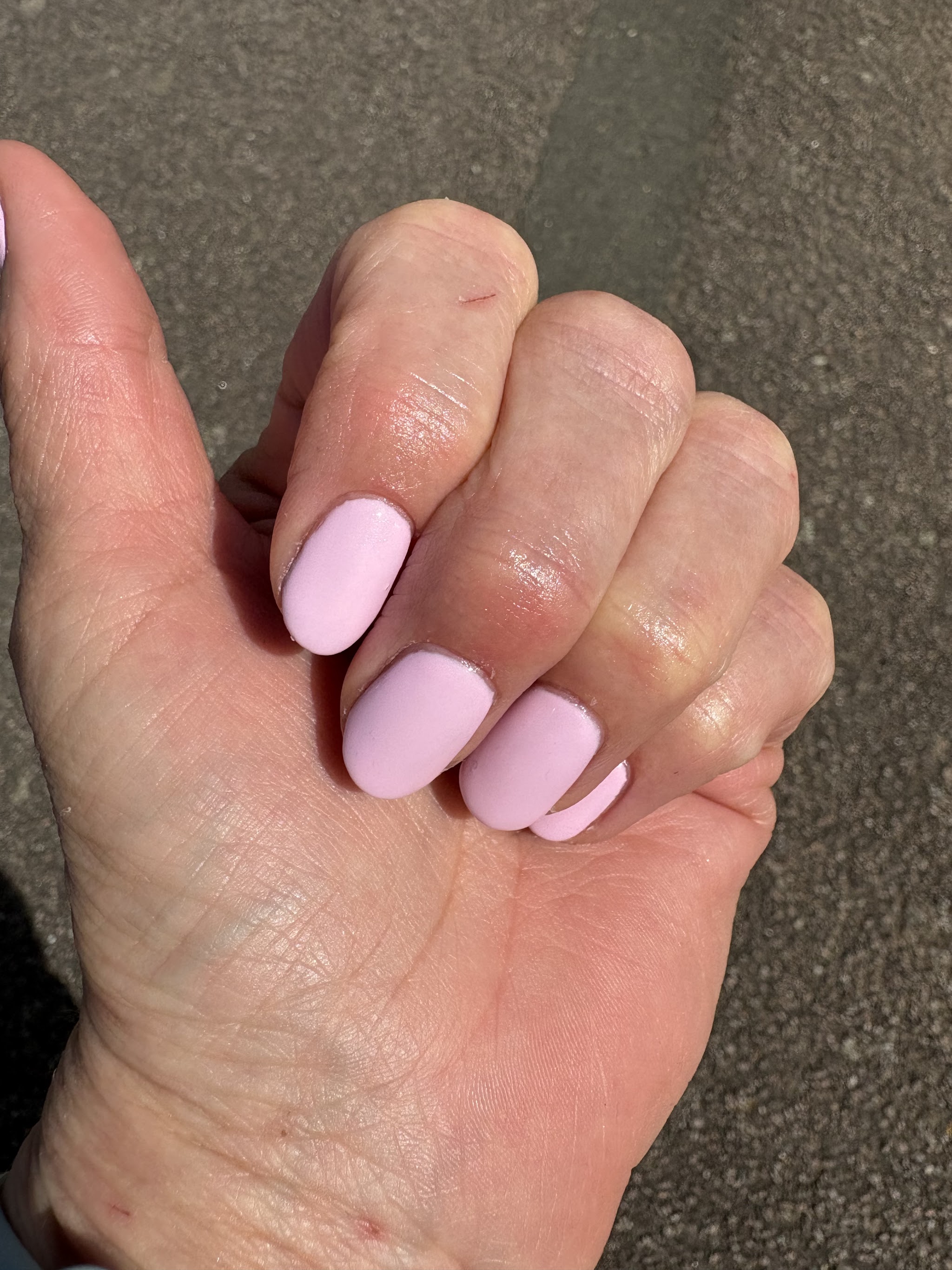 A customer’s pastel lilac nails
